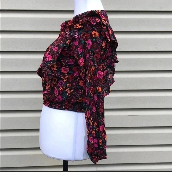 Wild Fable Women's Size Small Black Floral Ruffle Blouse Long Sleeve Cottagecore - Picture 5 of 8